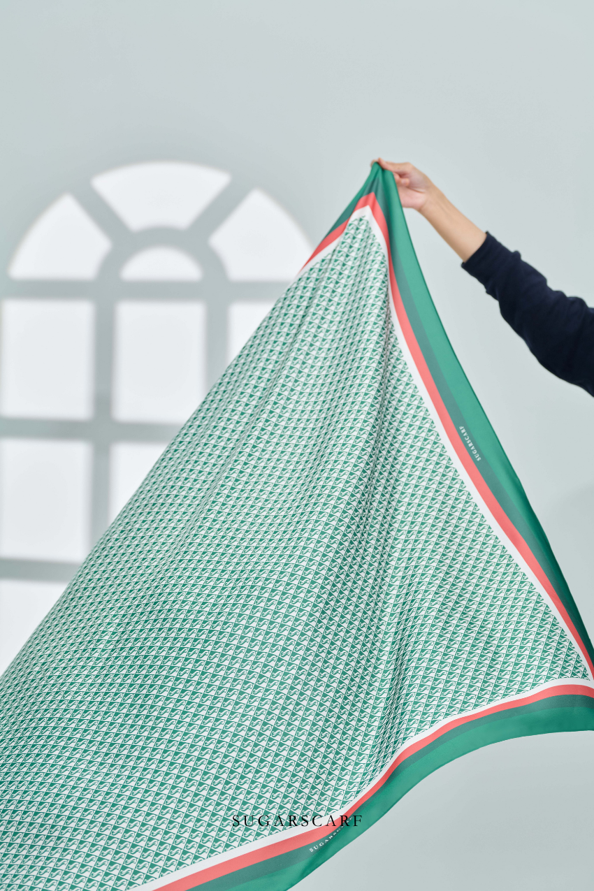 YES ( Square ) Classy Monogram Mixed Satin Silk Scarf ( Never Defeated )