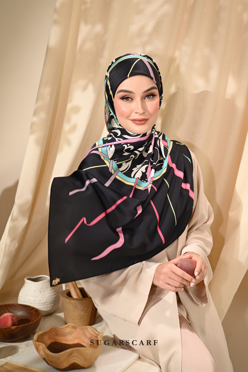 YES DEFECT - ( Square ) Classy Harmoni Mixed Satin Silk Scarf ( LOYAL )