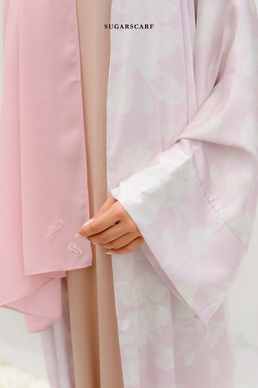Silky Poetry Abaya Outer in Lilac Verse