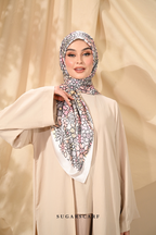 ( Square ) Eid Flower Power Mixed Satin Silk Satin ( COFFEE )