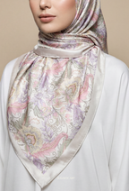 Eid Bloom 2026 Scarves Mixed Satin Square in Bianca