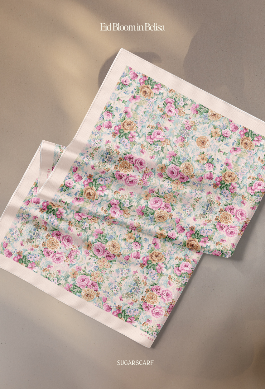Eid Bloom 2026 Scarves Mixed Satin Square in Belisa - Send after 2nd March