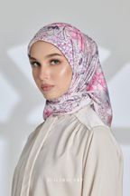 YES DEFECT - ( Square ) Seri Blooming Mixed Satin Silk Scarf ( NILA )