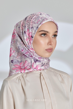YES DEFECT - ( Square ) Seri Blooming Mixed Satin Silk Scarf ( NILA )