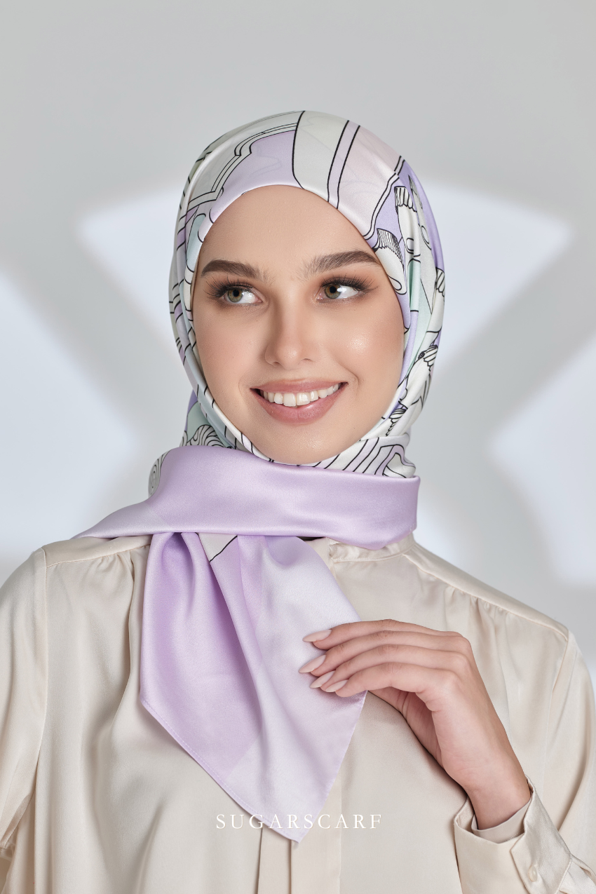 ( Square ) Seri Raya Riang Mixed Satin Silk Scarf (Pancake)
