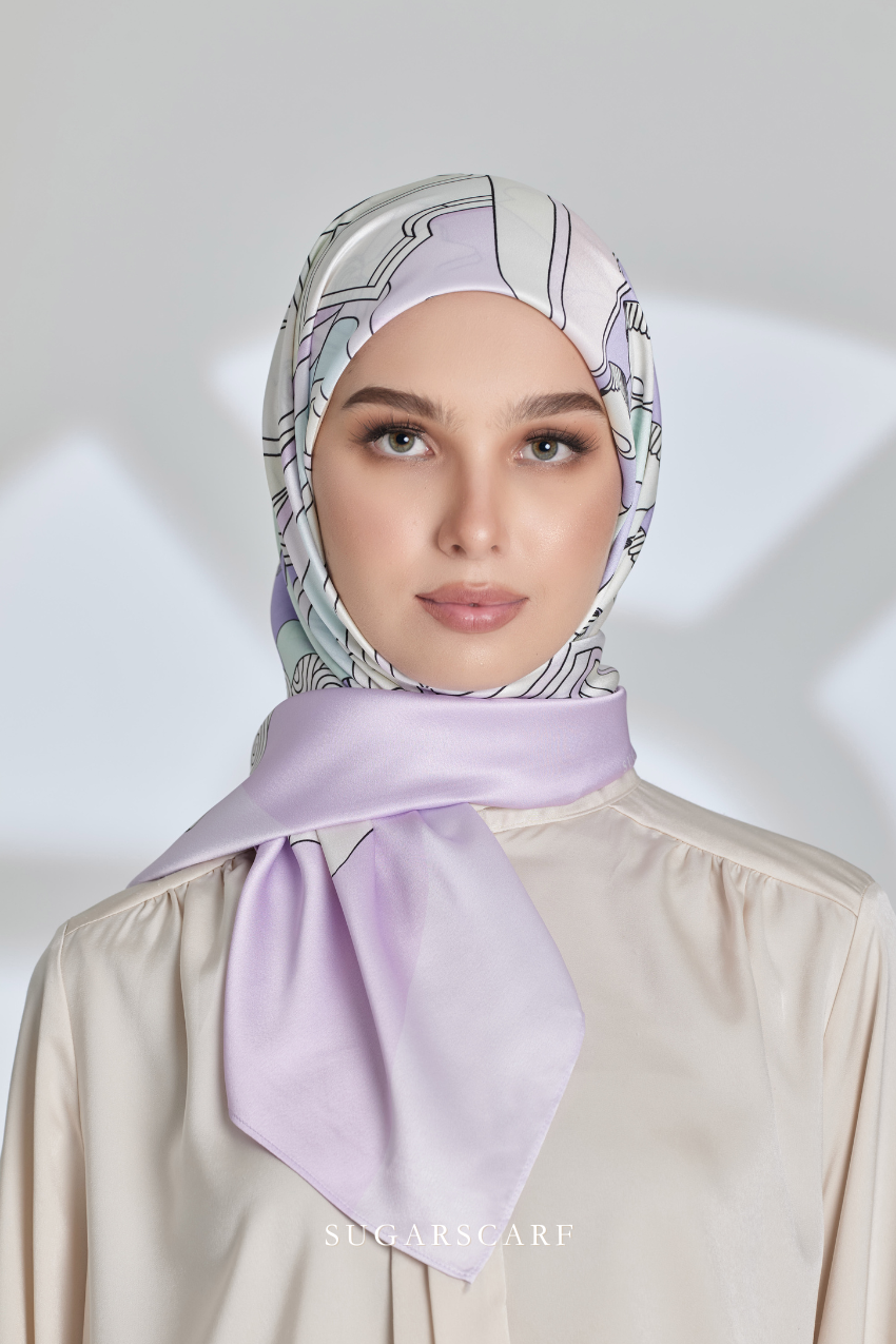 Square Seri Raya Riang Mixed Satin Silk Scarf (Pancake)