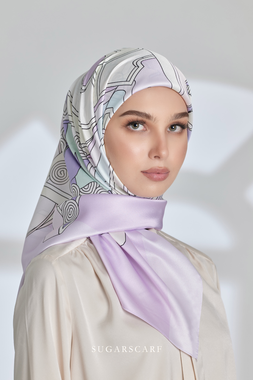 ( Square ) Seri Raya Riang Mixed Satin Silk Scarf (Pancake)
