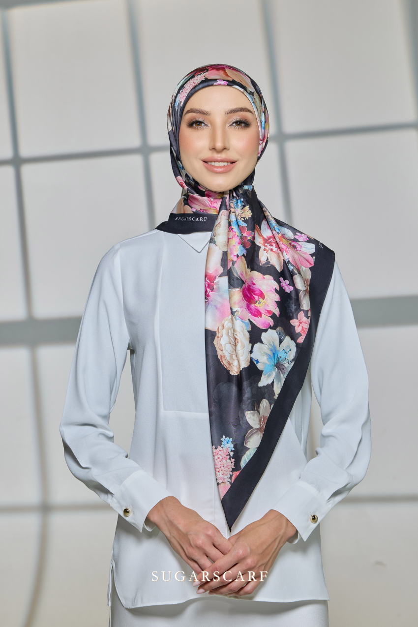 ( Square ) Celeste Matte Satin Silk Scarf ( LUNAR GRACE )