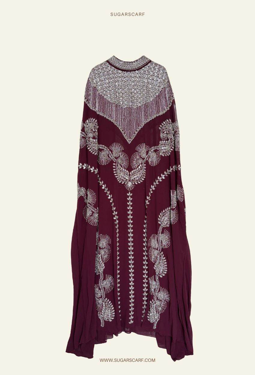 Modesa Crystal Beads Drape In Deep Maroon
