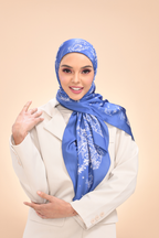 YES ( Square ) Dear Jouy Deer Tales Edition Matte Satin Silk Scarf ( Denim Blue )