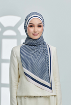 YES DEFECT ( Full Wide Pleats Shawl ) Classy Monogram ( DARK BLUE ) - Regal Blue