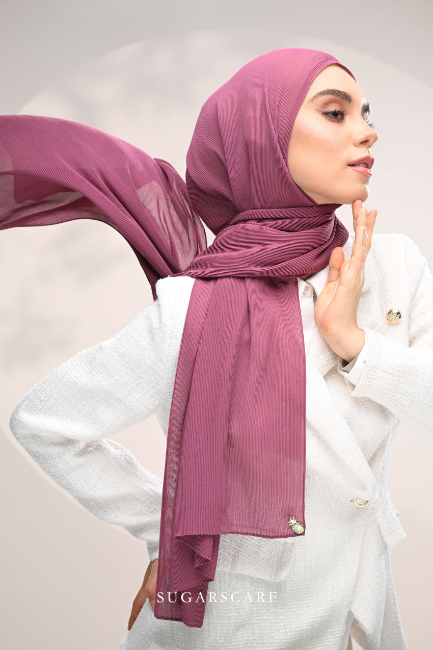 (SAMPLE) ( Full Wide Pleats Shawl ) Elegant Folds Everyday Ironless Pleats Shawl ( Mangosteen )
