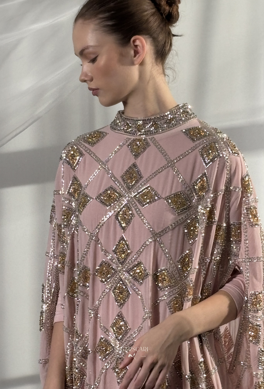 Cleopatra Crystal Beads Drape In Dusty Pink