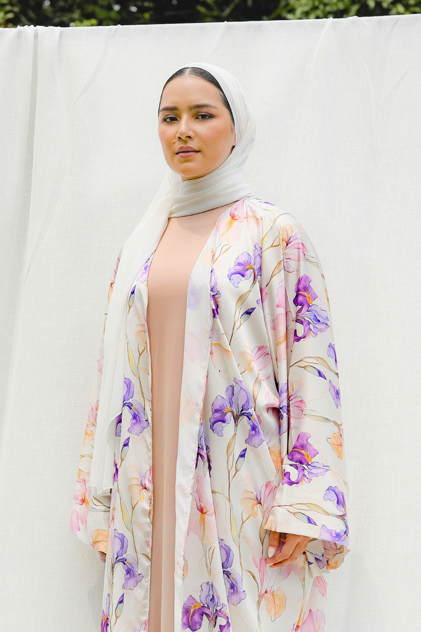 Silky Poetry Abaya Outer in Moon Petal