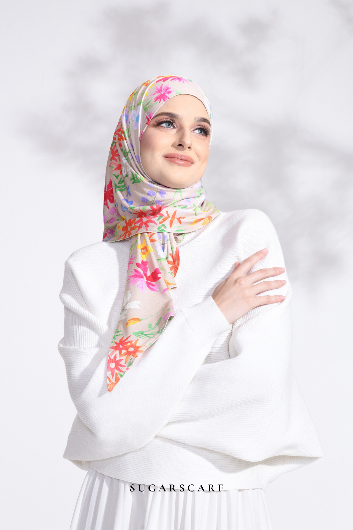 YES DEFECT - Petite Ditsy Floral in Claudia (Semi Instant Hijab) (Beige)
