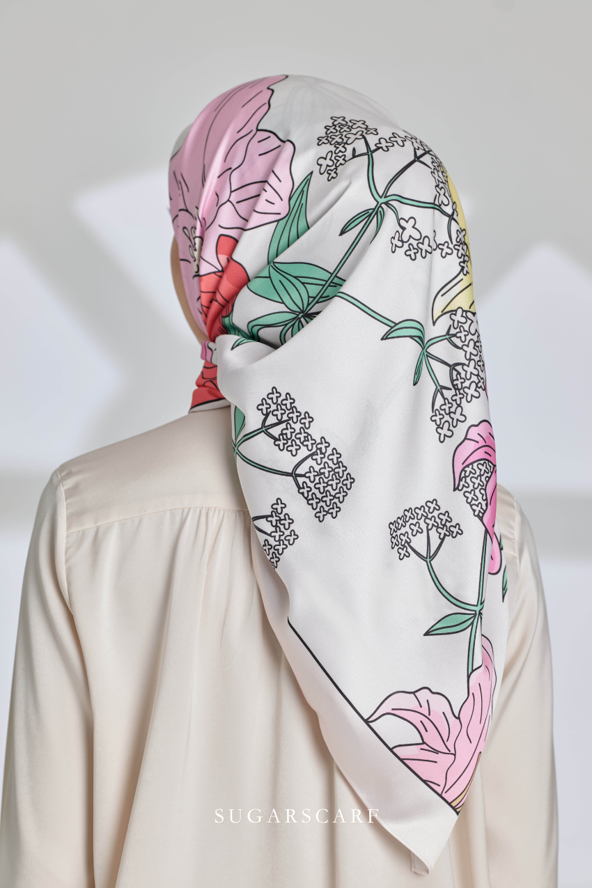 YES ( Square ) Garden of Hurrem Bloom Mixed Silk Satin Scarf ( LUNARA )