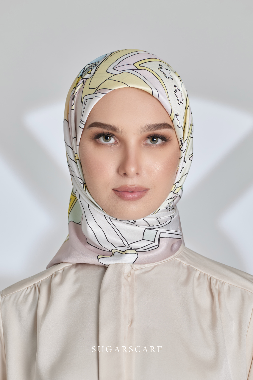 ( Square ) Seri Raya Riang Mixed Satin Silk Scarf ( TART NENAS )