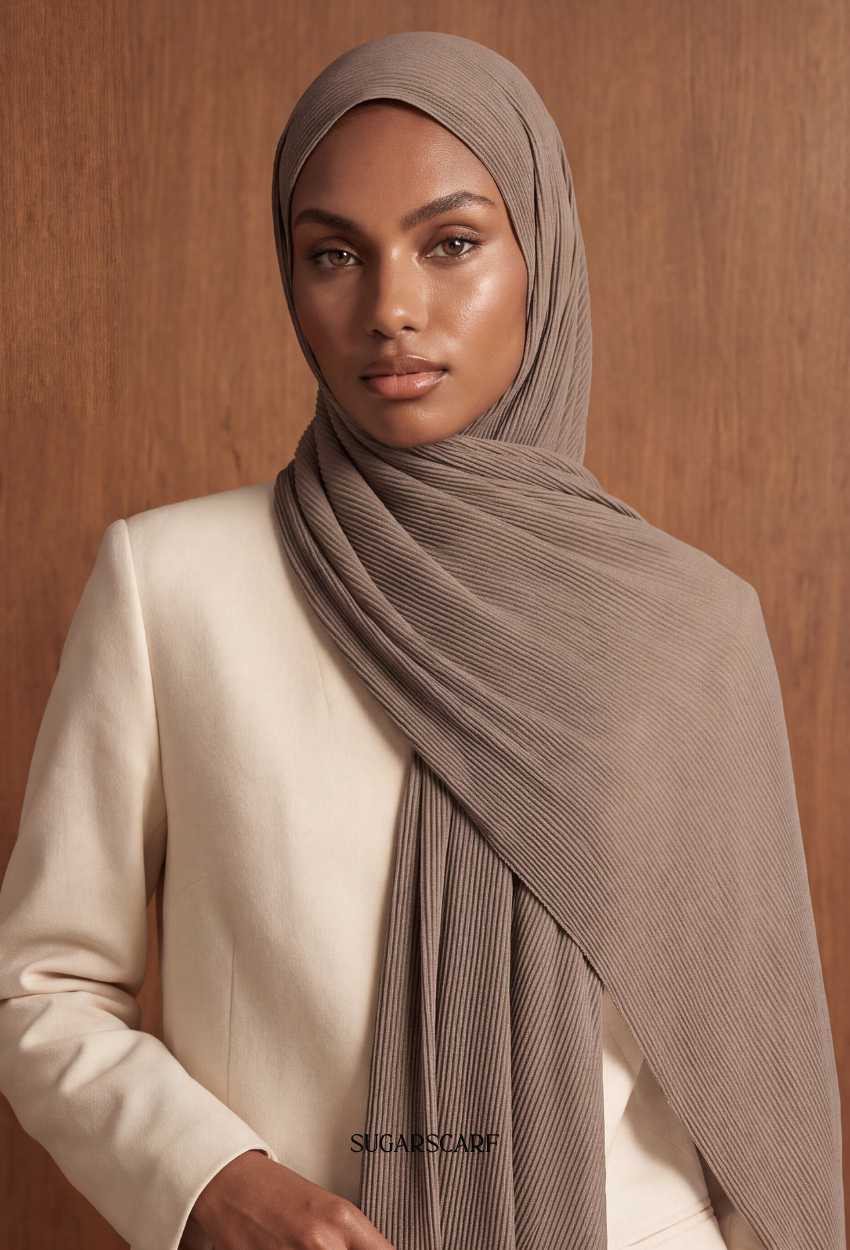 ( Full Wide Pleats Shawl ) Elegant Folds Everyday - Sephia