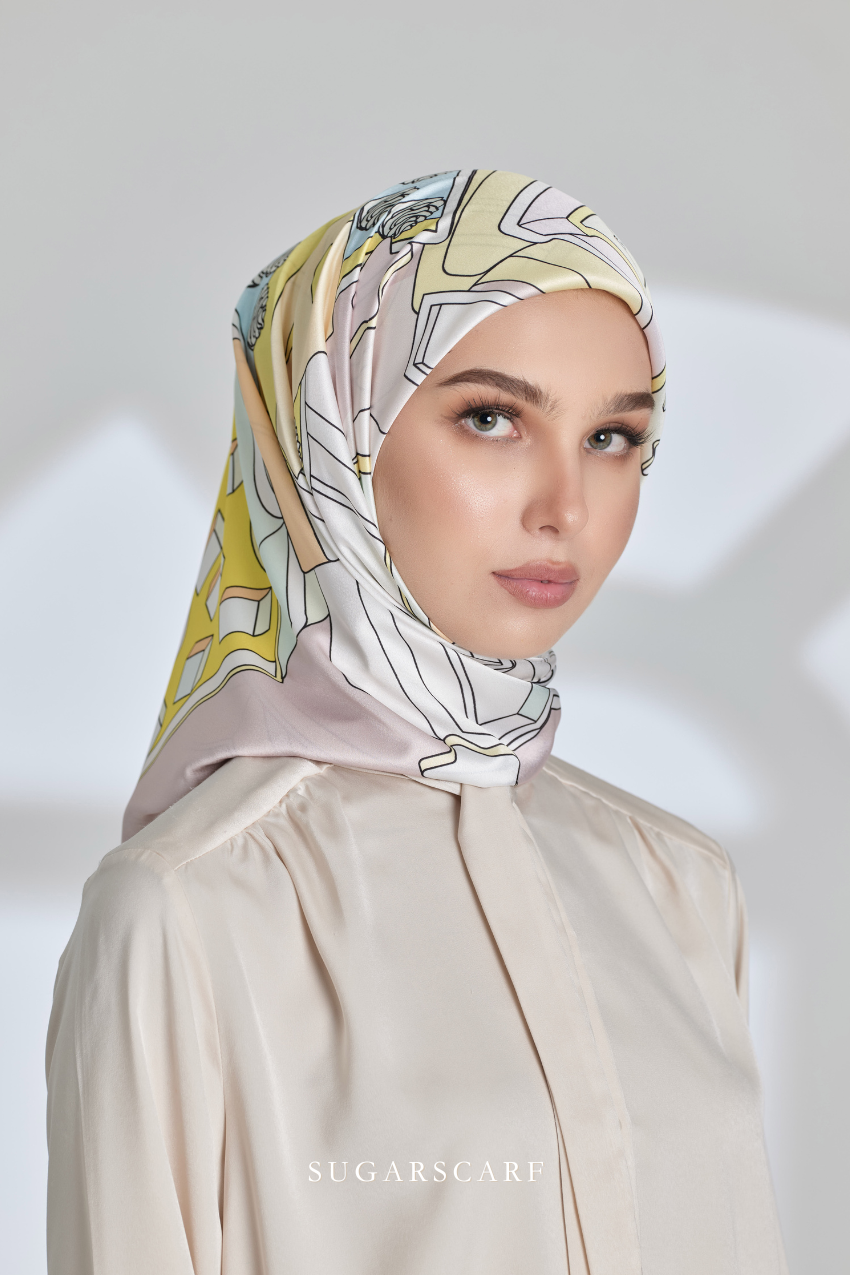 ( Square ) Seri Raya Riang Mixed Satin Silk Scarf ( TART NENAS )