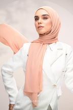 ( Full Wide Pleats Shawl ) Elegant Folds Everyday Ironless Pleats Shawl ( Sherbet )