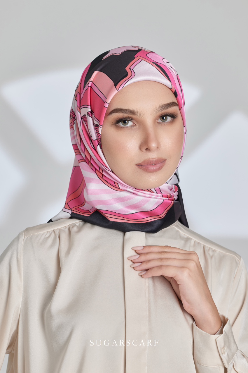 ( Square ) Seri Raya Riang Mixed Satin Silk Scarf ( CHOCOLATE RICE )