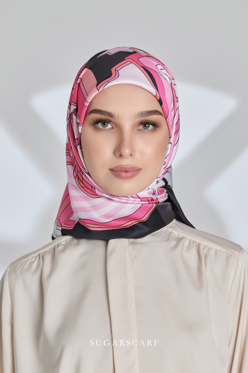 ( Square ) Seri Raya Riang Mixed Satin Silk Scarf ( CHOCOLATE RICE )