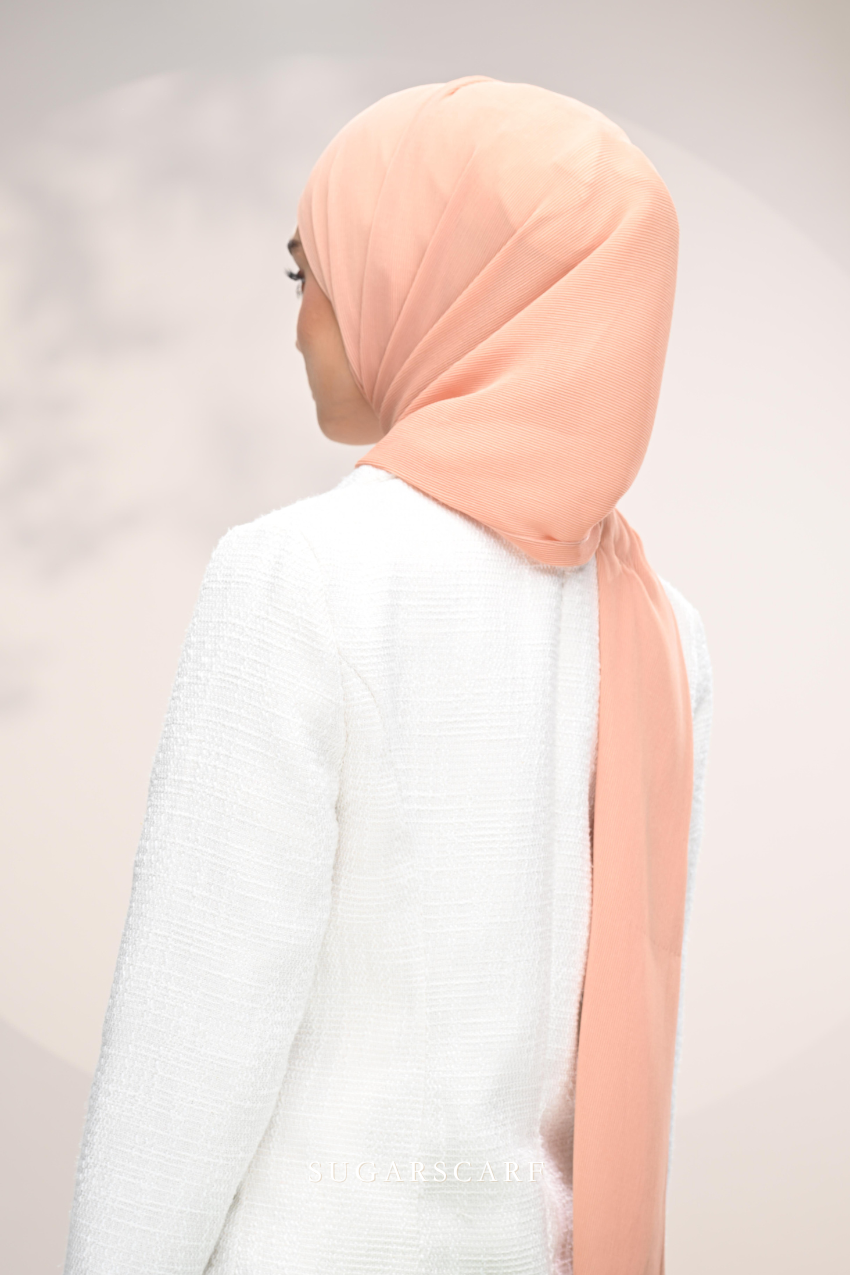 ( Full Wide Pleats Shawl ) Elegant Folds Everyday Ironless Pleats Shawl ( Sherbet )