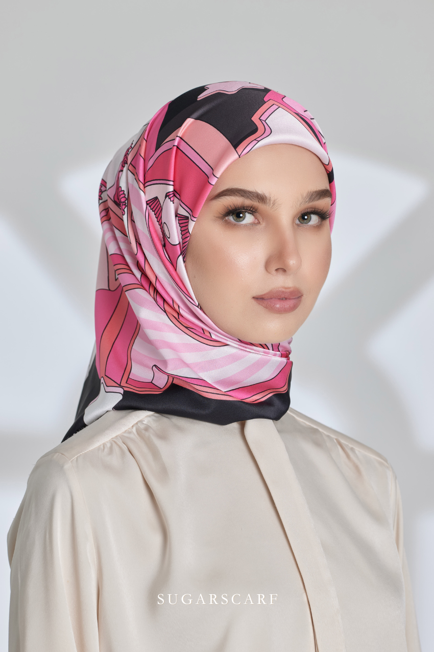 ( Square ) Seri Raya Riang Mixed Satin Silk Scarf ( CHOCOLATE RICE )