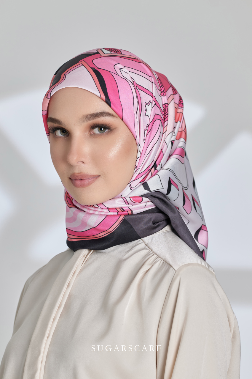 ( Square ) Seri Raya Riang Mixed Satin Silk Scarf ( CHOCOLATE RICE )