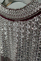 Modesa Crystal Beads Drape In Deep Maroon