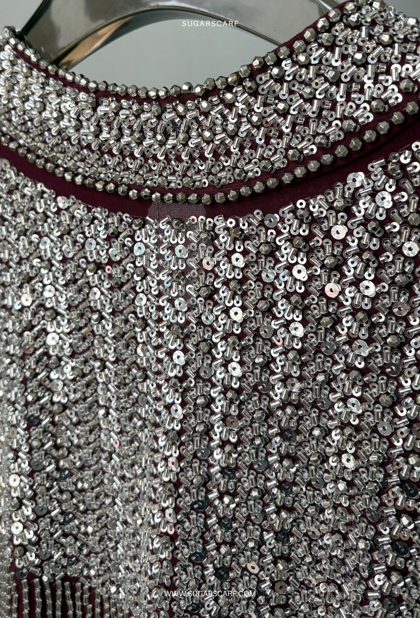 Modesa Crystal Beads Drape In Deep Maroon