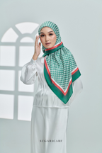 YES ( Square ) Classy Monogram Mixed Satin Silk Scarf ( Never Defeated )