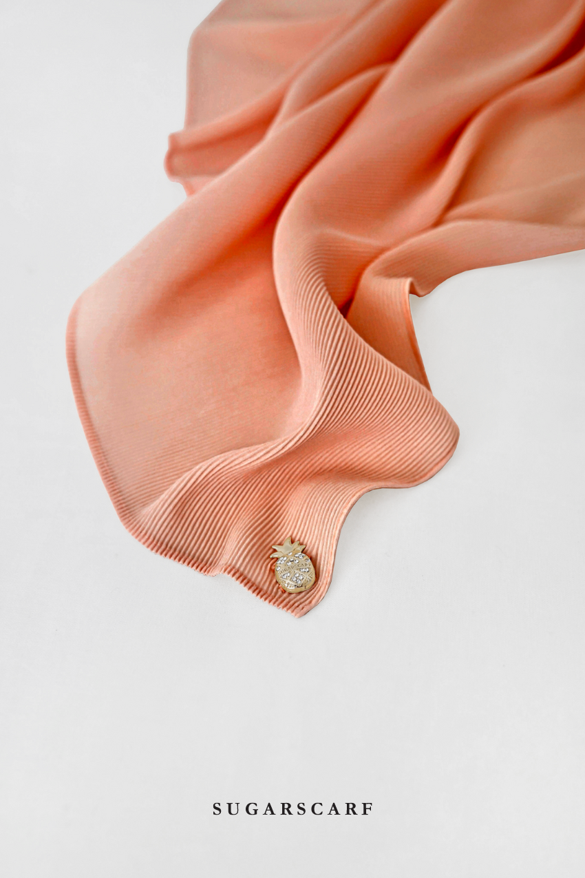 ( Full Wide Pleats Shawl ) Elegant Folds Everyday Ironless Pleats Shawl ( SUNSET )