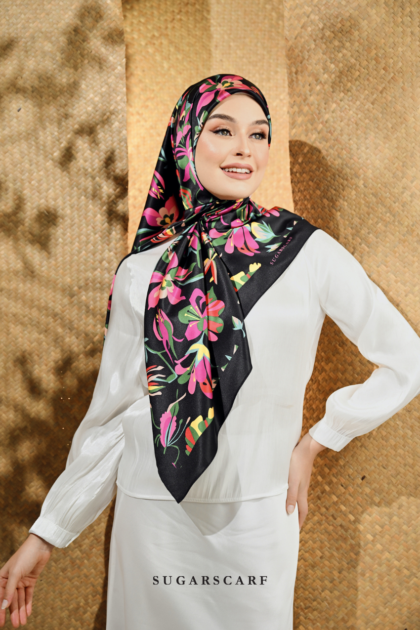 YES ( Square ) Seri Blooming Mixed Satin Silk Scarf ( AYANA )