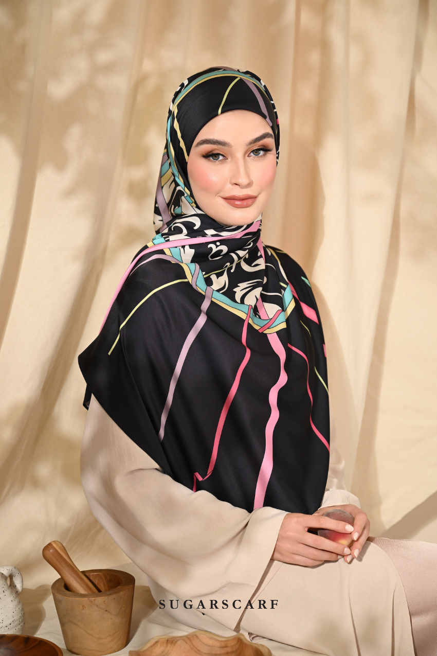 YES DEFECT - ( Square ) Classy Harmoni Mixed Satin Silk Scarf ( LOYAL )