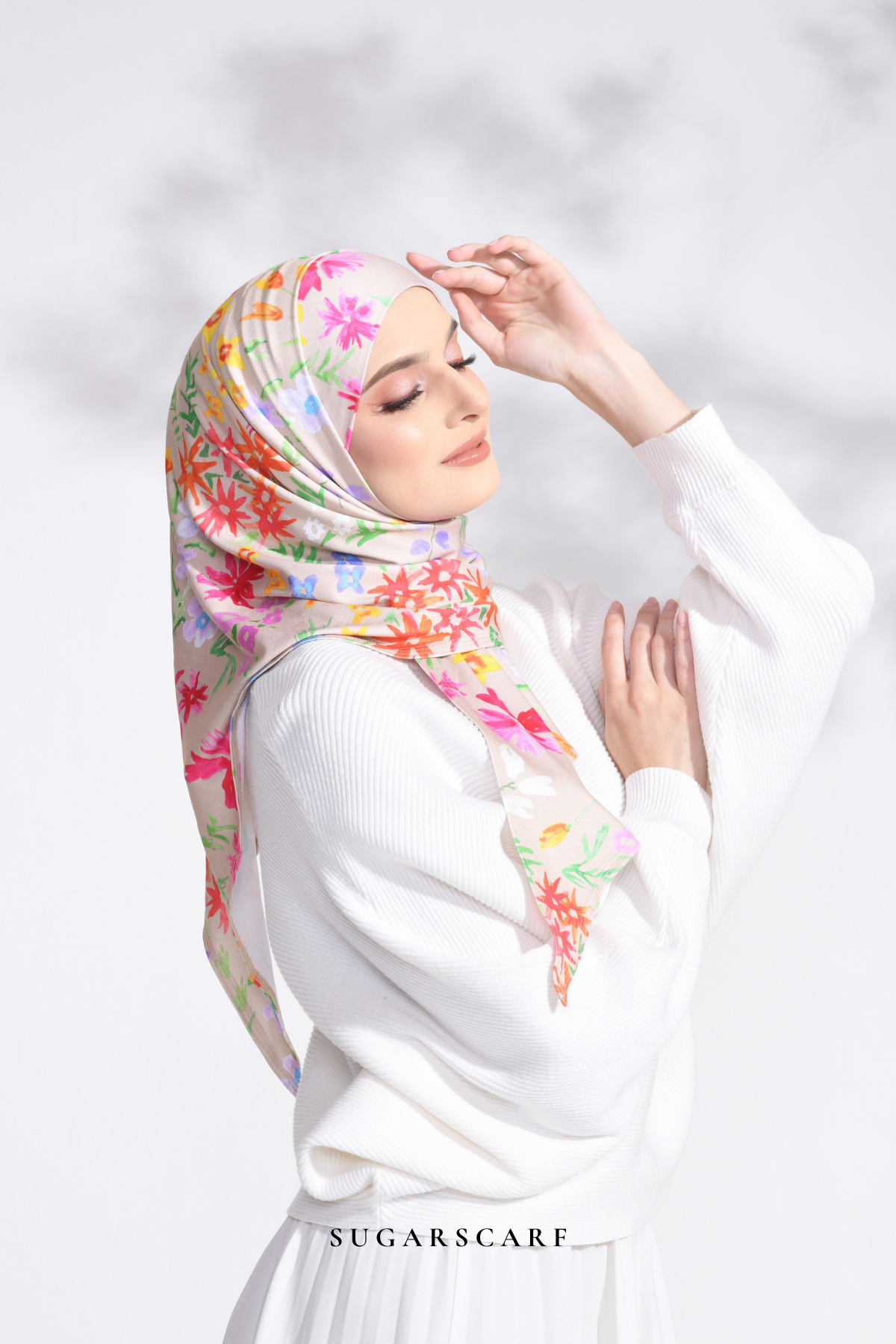 YES DEFECT - Petite Ditsy Floral in Claudia (Semi Instant Hijab) (Beige)