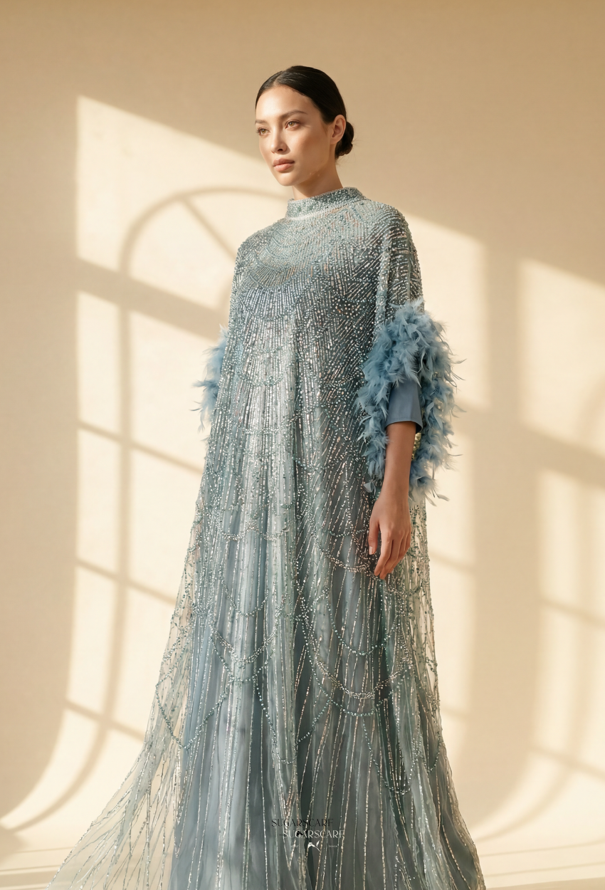 Seraphina Crystal Beads Drape In Princess Blue