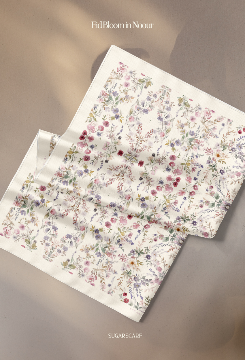 Eid Bloom 2026 Scarves Mixed Satin Square in Noour
