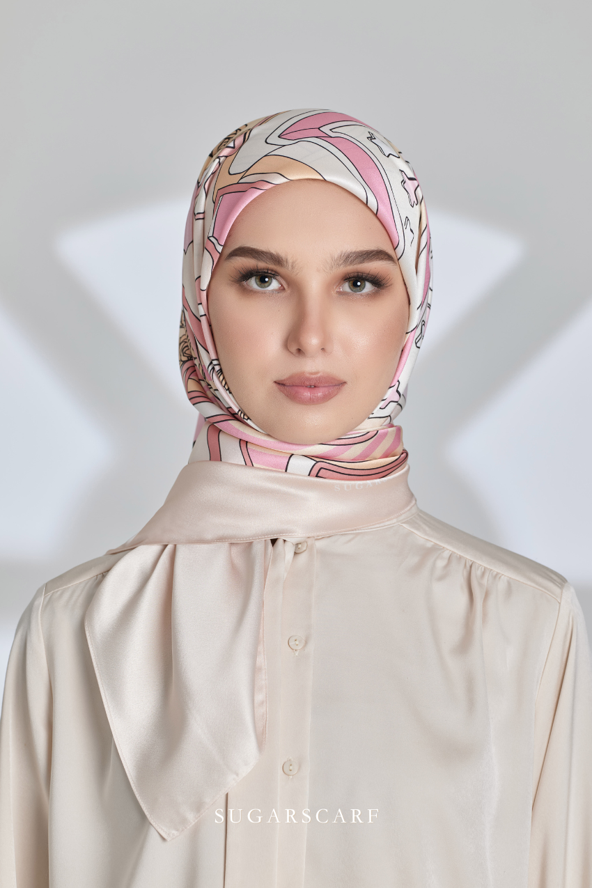 ( Square ) Seri Raya Riang Mixed Satin Silk Scarf ( BUTTER COOKIE )