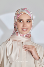 ( Square ) Seri Raya Riang Mixed Satin Silk Scarf ( BUTTER COOKIE )