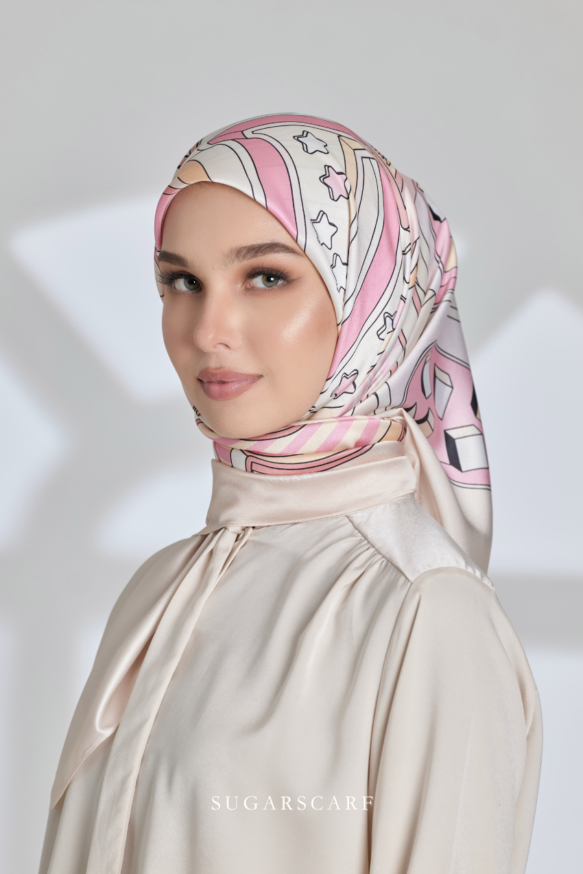 ( Square ) Seri Raya Riang Mixed Satin Silk Scarf ( BUTTER COOKIE )