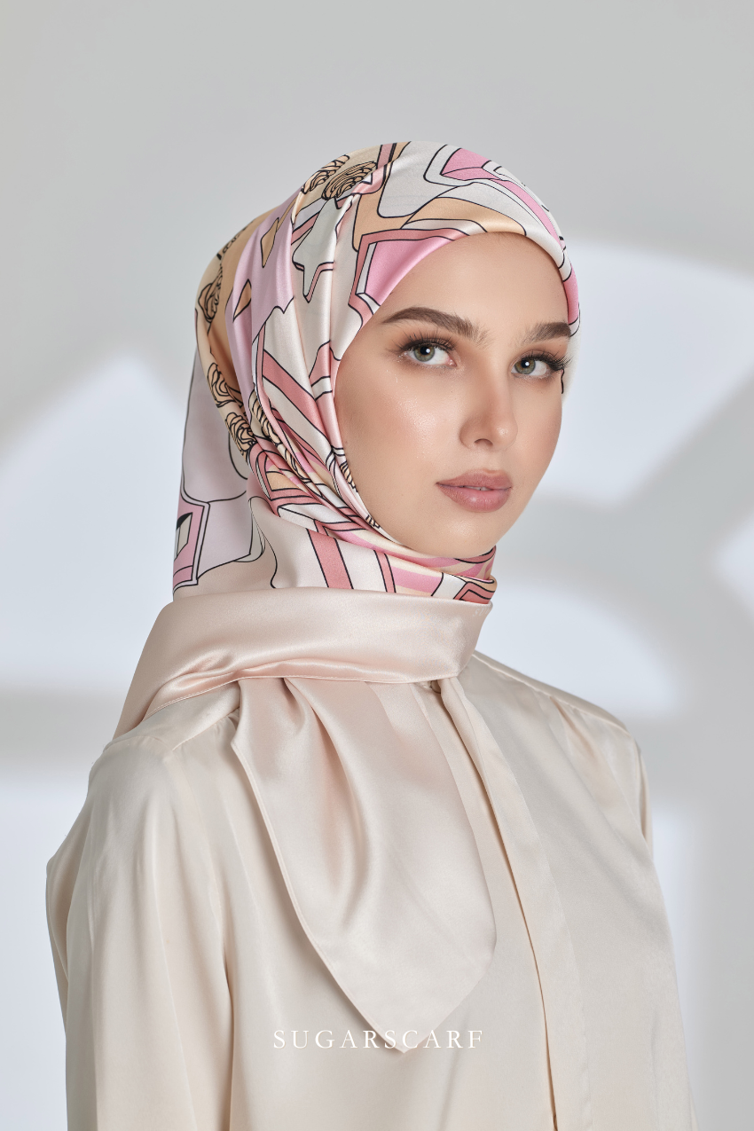 ( Square ) Seri Raya Riang Mixed Satin Silk Scarf ( BUTTER COOKIE )