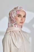 ( Square ) Seri Raya Riang Mixed Satin Silk Scarf ( BUTTER COOKIE )