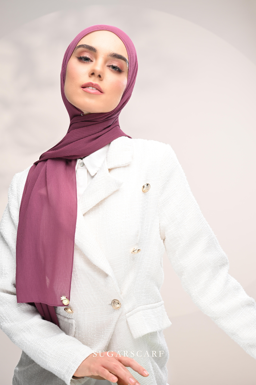 (SAMPLE) ( Full Wide Pleats Shawl ) Elegant Folds Everyday Ironless Pleats Shawl ( Mangosteen )