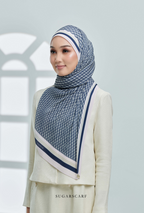 YES DEFECT ( Full Wide Pleats Shawl ) Classy Monogram ( DARK BLUE ) - Regal Blue