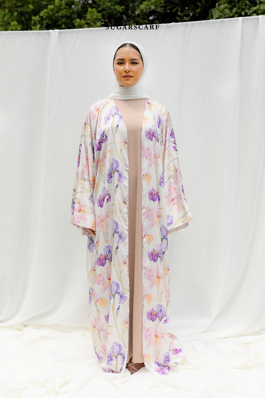 Silky Poetry Abaya Outer in Moon Petal