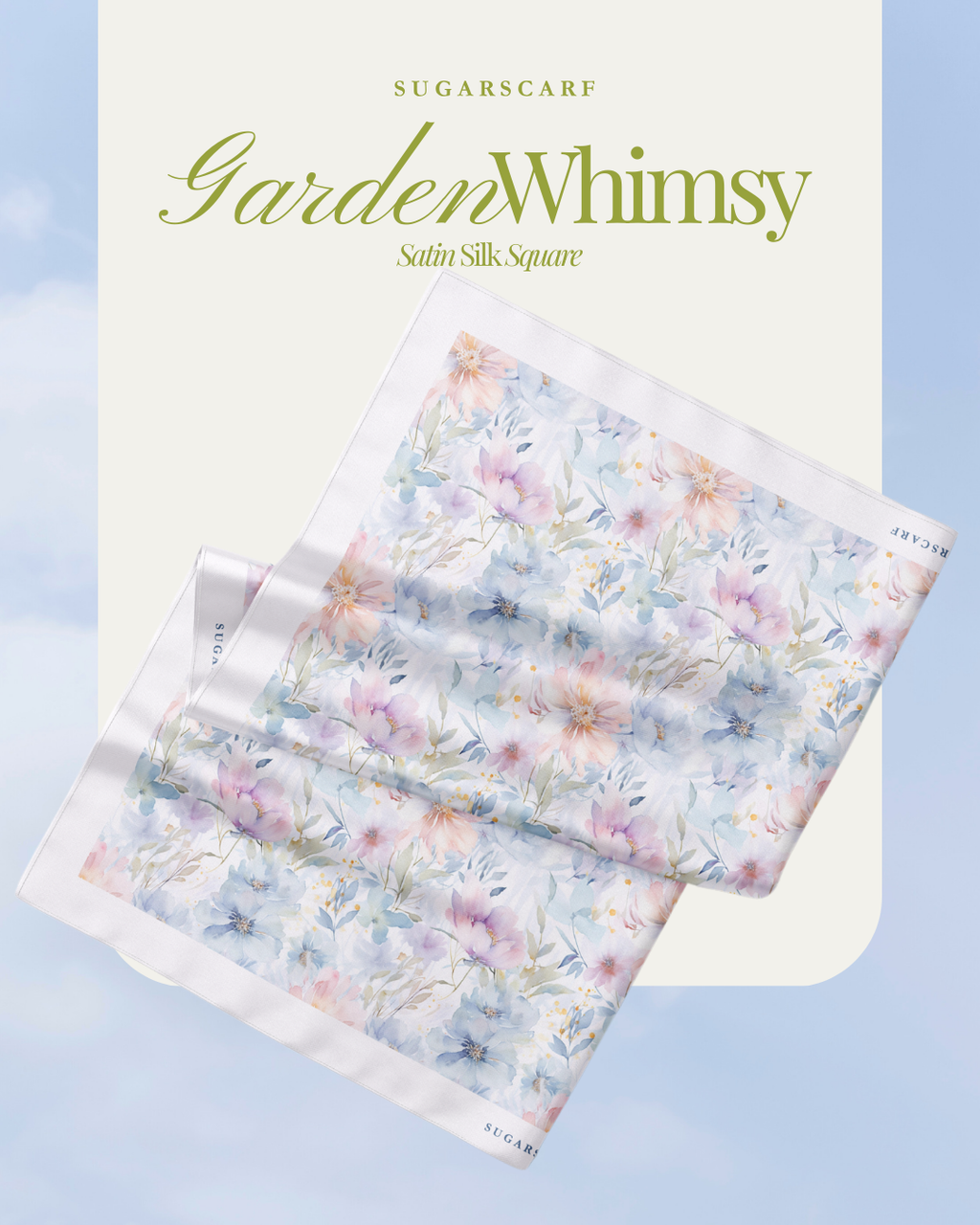 Korean Chiffon Long Shawl (Garden Whimsy) in Blossom Veil