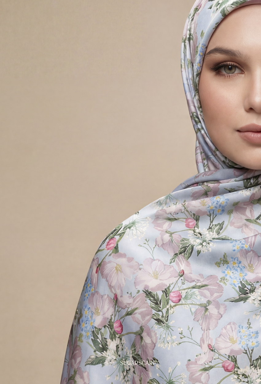 Eid Bloom 2026 Scarves Mixed Satin Square in Isadora
