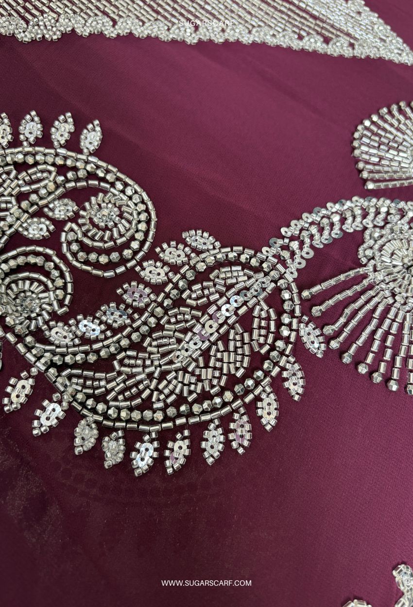 Modesa Crystal Beads Drape In Deep Maroon