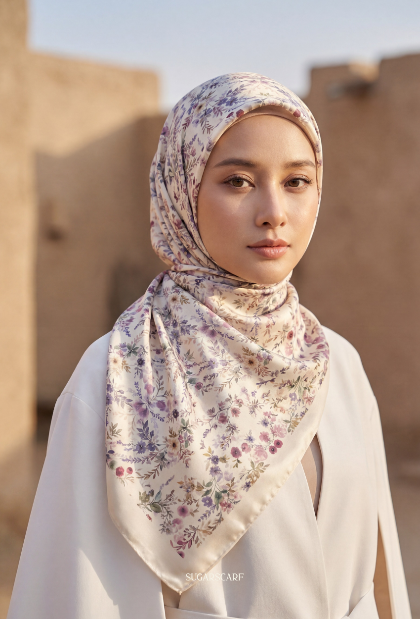 Eid Bloom 2026 Scarves Mixed Satin Square in Noour - Send after 2nd March